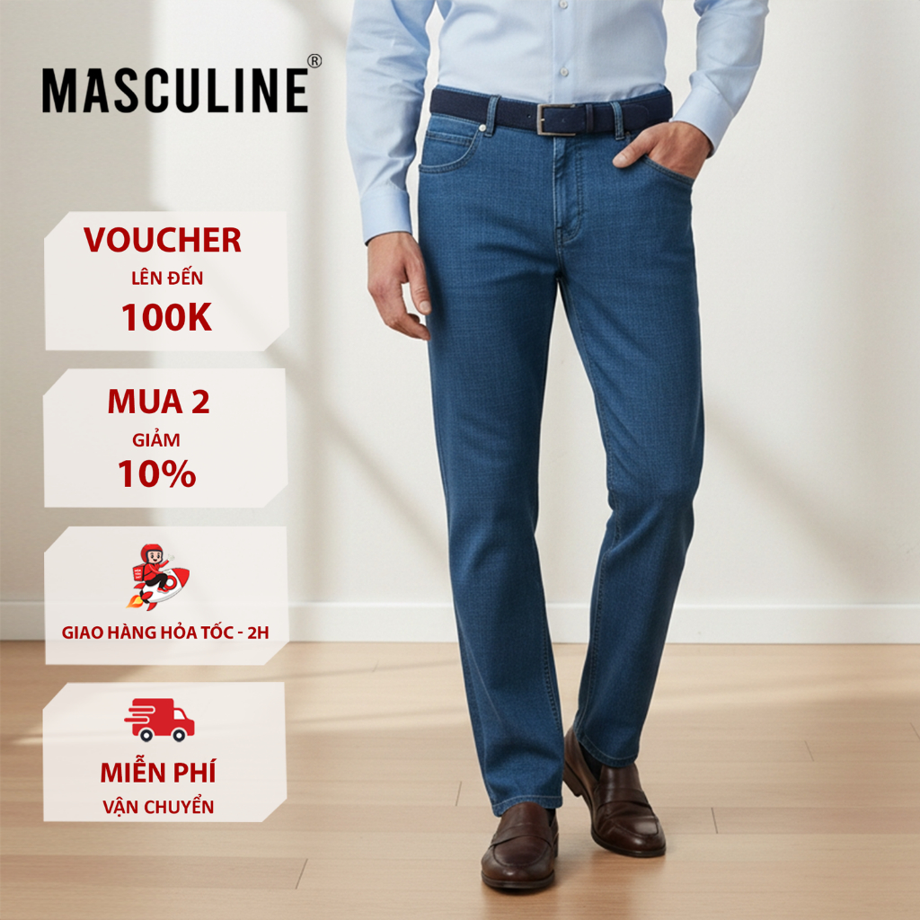 Quần jeans nam MASCULINE MJRC52 Form Regular túi trước chéo – Quần jean trung lông cừu cao cấp