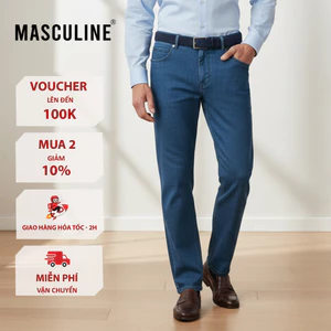 Quần jeans nam MASCULINE MJRC52 Form Regular túi trước chéo – Quần jean trung lông cừu cao cấp