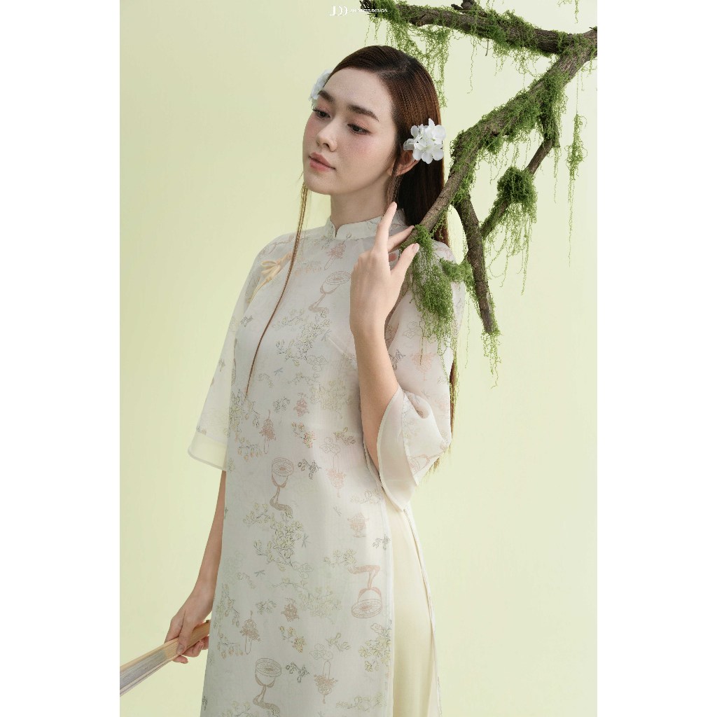 Áo Dài Thanh Vũ. Áo Dài Dáng Suông Tay Lỡ Hai Tà In Hoa Thanh Lịch 2M01.2509. Áo Dài Cách Tân Nữ Hiện Đại Sang Trọng JM