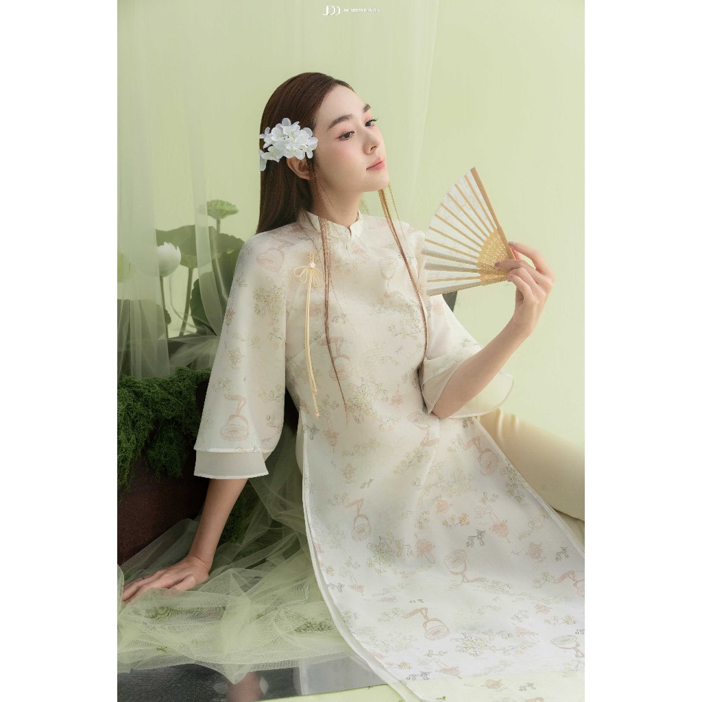 Áo Dài Thanh Vũ. Áo Dài Dáng Suông Tay Lỡ Hai Tà In Hoa Thanh Lịch 2M01.2509. Áo Dài Cách Tân Nữ Hiện Đại Sang Trọng JM