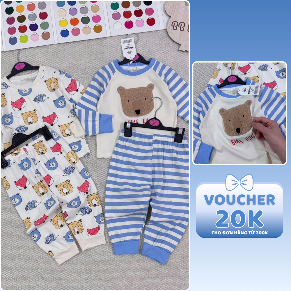 [À ƠI SHOP] G57- set 2 bộ dài phối sọc xanh bear hug- a100.277