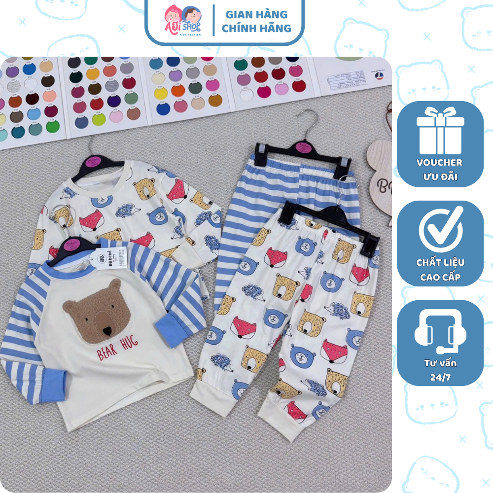 [À ƠI SHOP] G57- set 2 bộ dài phối sọc xanh bear hug- a100.277