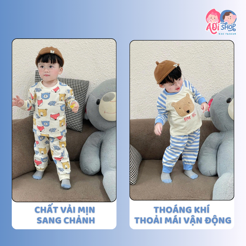 [À ƠI SHOP] G57- set 2 bộ dài phối sọc xanh bear hug- a100.277