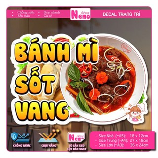 Decal Trang Trí Bánh Mì Sốt Vang, Tranh Dán Tiệm Bánh Mì, Xe Bánh Mì, Dán Tường, Tủ, Kính - Sticker Chịu Được Mưa Nắng.