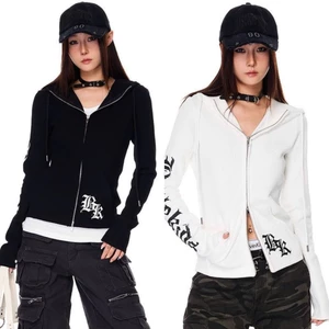 Áo khoác thun hoodie khoá zip 2 chiều hoạ tiết chữ in cá tính 2 màu trắng đen AK005 - Tiktik