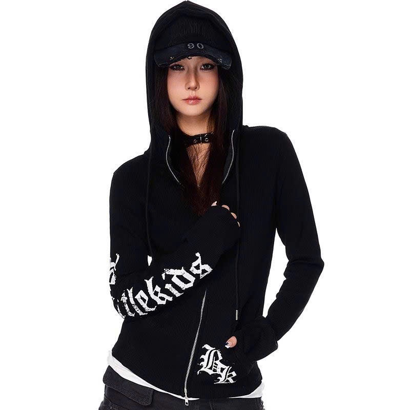 (sẵn) Áo khoác thun hoodie khoá zip 2 chiều hoạ tiết chữ in cá tính 2 màu trắng đen AK005 - Tiktik