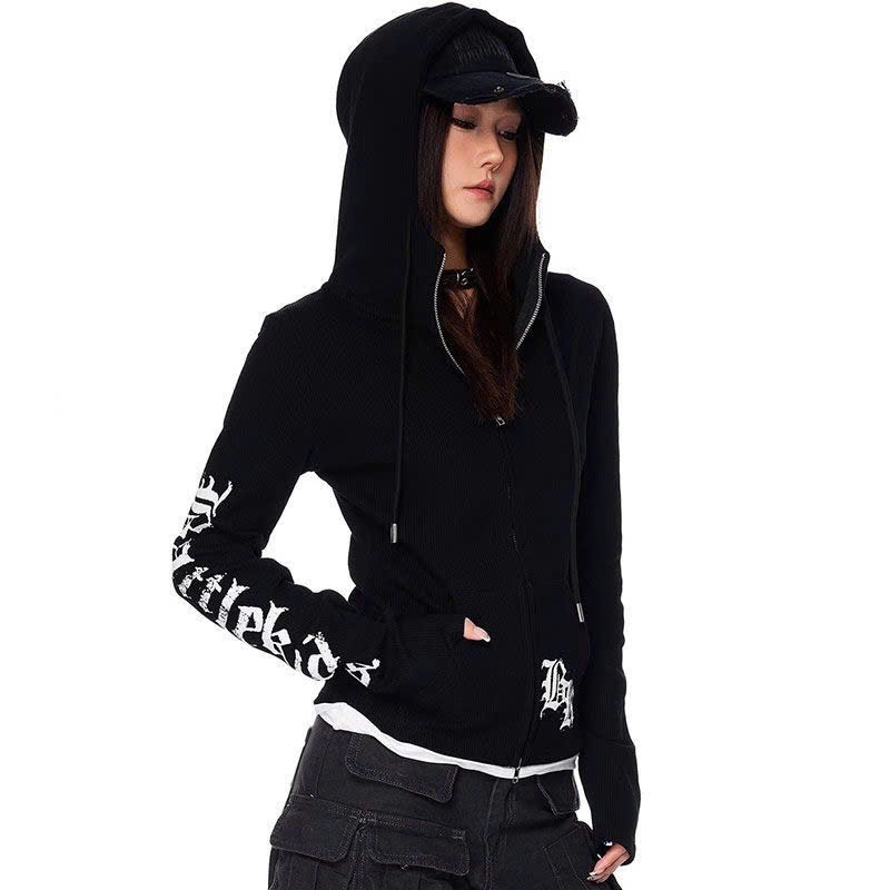 (sẵn) Áo khoác thun hoodie khoá zip 2 chiều hoạ tiết chữ in cá tính 2 màu trắng đen AK005 - Tiktik