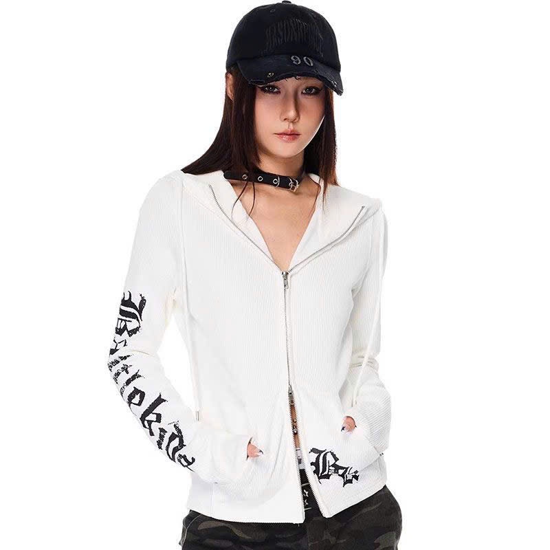 (sẵn) Áo khoác thun hoodie khoá zip 2 chiều hoạ tiết chữ in cá tính 2 màu trắng đen AK005 - Tiktik