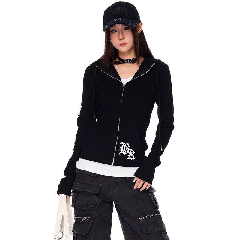 (sẵn) Áo khoác thun hoodie khoá zip 2 chiều hoạ tiết chữ in cá tính 2 màu trắng đen AK005 - Tiktik