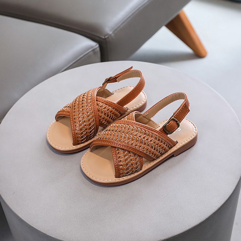 Dép sandals ngọt ngào cho bé gái mùa hè, đan lộ gót thoáng khí mềm mại, đi biển
