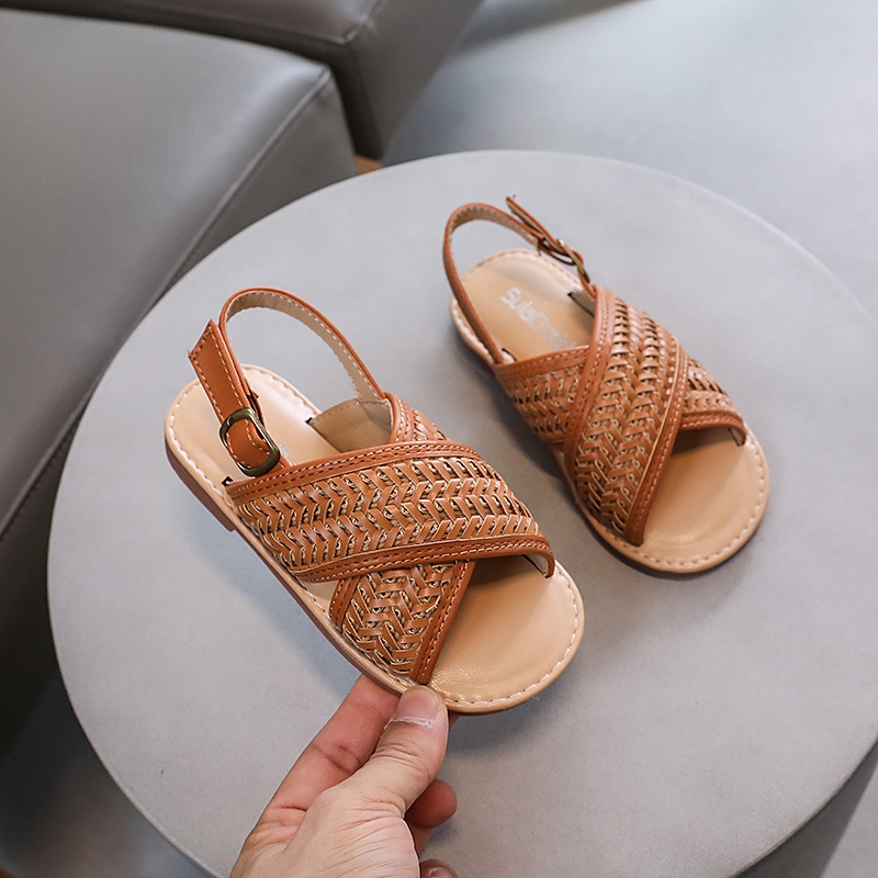 Dép sandals ngọt ngào cho bé gái mùa hè, đan lộ gót thoáng khí mềm mại, đi biển