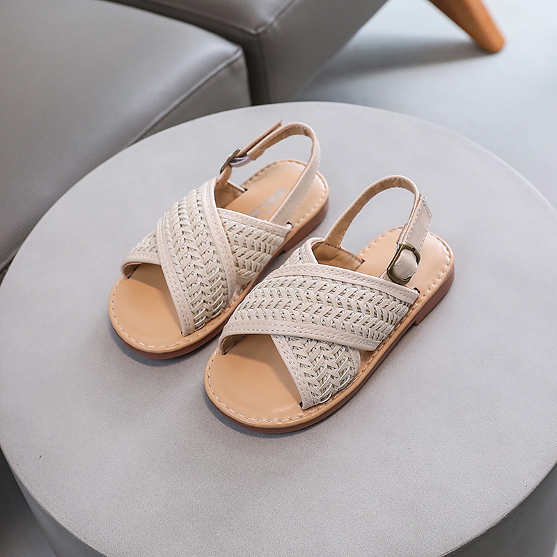 Dép sandals ngọt ngào cho bé gái mùa hè, đan lộ gót thoáng khí mềm mại, đi biển