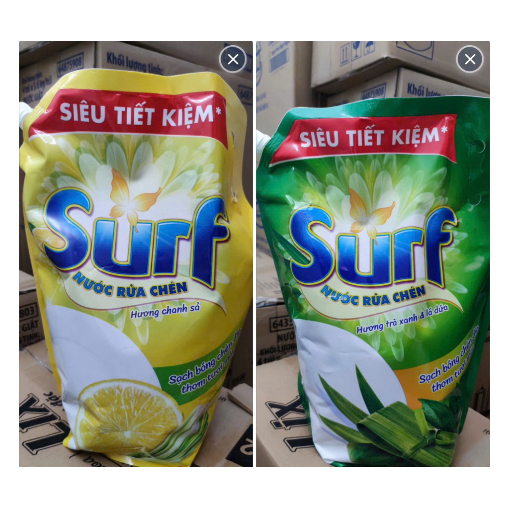 Nước rửa chén Surf Túi 3,2kg chính hãng trà xanh/ chanh - - SURRC
