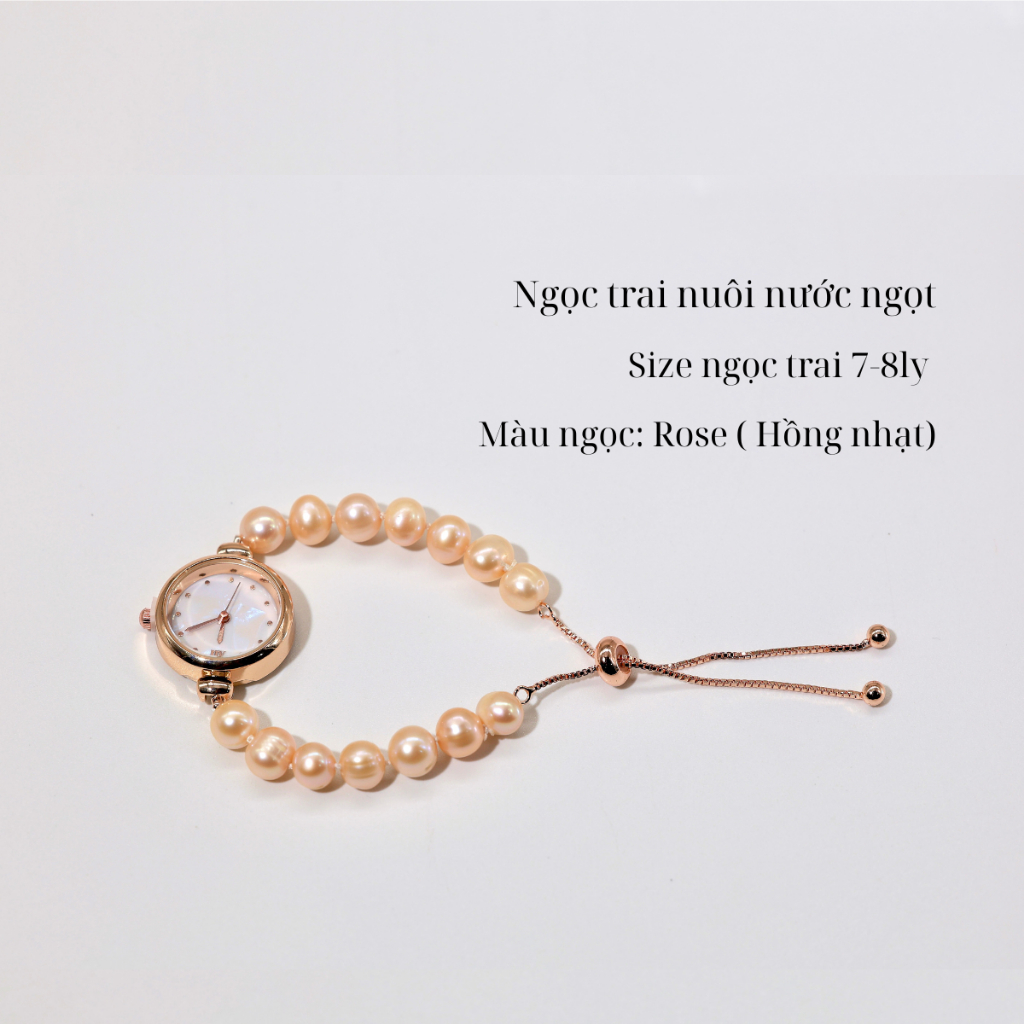 VT106 - Vòng Tay ngọc Trai Nước Ngọt 7-8 li, mặt đồng hồ cao cấp- Quà tặng 20/10 dành cho người yêu