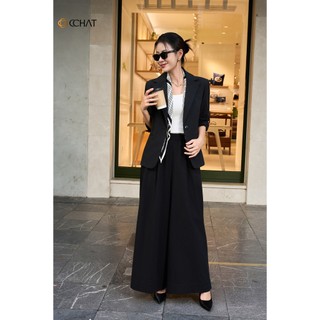 Áo Blazer Nữ 𝐂𝐂𝐇𝐀𝐓 Dáng Suông Kiểu Phối Ren Chất Liệu Linen Cao Cấp 15EHD8001ST