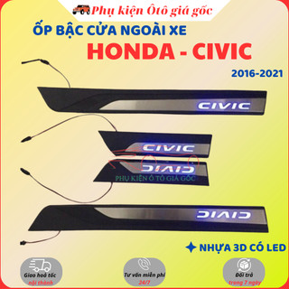 Ốp bậc cửa ngoài xe Honda Civic 2016 - 2021 nhựa 3D có Đèn LED, sang trọng