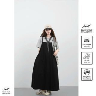 Set đồ nữ đầm yếm đen dài phối áo thun xám cá tính LUST, Set yếm phong cách trẻ trung năng động Y132