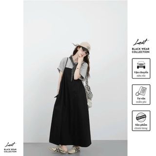 Set đồ nữ đầm yếm đen dài phối áo thun xám cá tính LUST, Set yếm phong cách trẻ trung năng động Y132