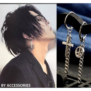 Bông tai titan tròn xích phối thánh giá và biểu tượng hòa bình không gỉ G-Dragon