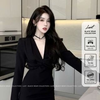 Đầm nữ thiết kế cổ V dáng ôm tay dài LUST Váy body tôn dáng phong cách sang chảnh quyến rũ M154