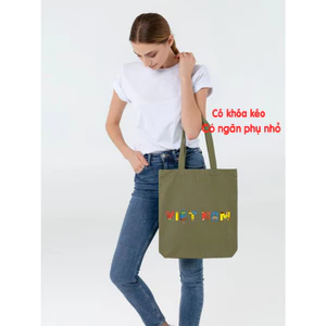 Túi Tote màu xanh có khóa Việt Nam ĐẬM NÉT VĂN HOÁ VIỆT túi vải canvas dùng đi chơi đi học thời trang đeo vai tuie0269