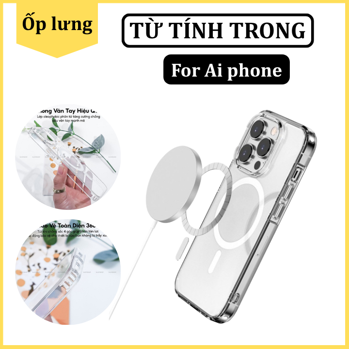 Ốp lưng Táo Trong suốt từ tính chống sốc - Hỗ trợ sạc không dây cho 11 12 13 14 15 16 pro max 14plus 15plus 7plus 8plus