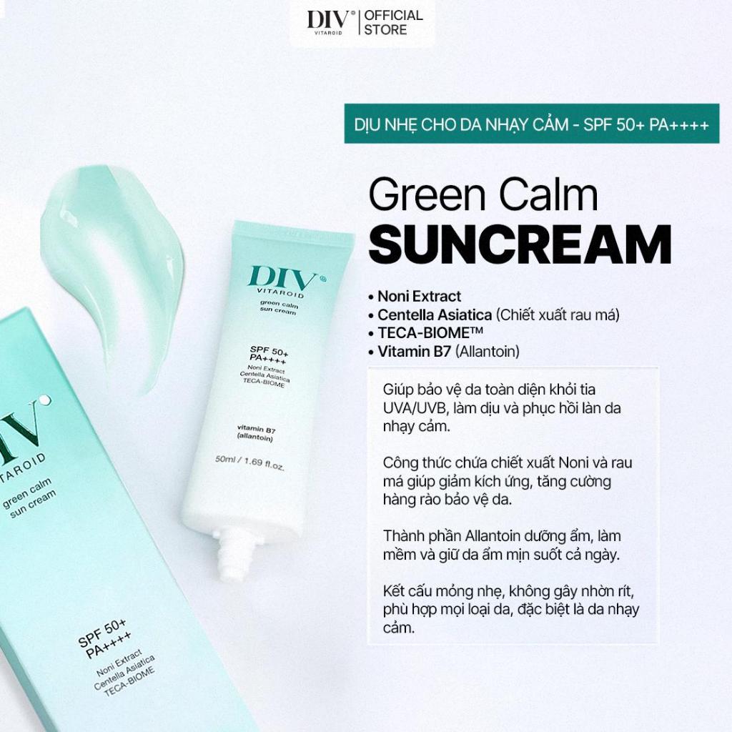[DIV VN] Kem Chống Nắng DIV Vitaroid Green Calm Sun Cream Hỗ Trợ Dưỡng Ẩm, Làm Dịu Dành Cho Da Nhạy Cảm 50ml | BigBuy360 - bigbuy360.vn