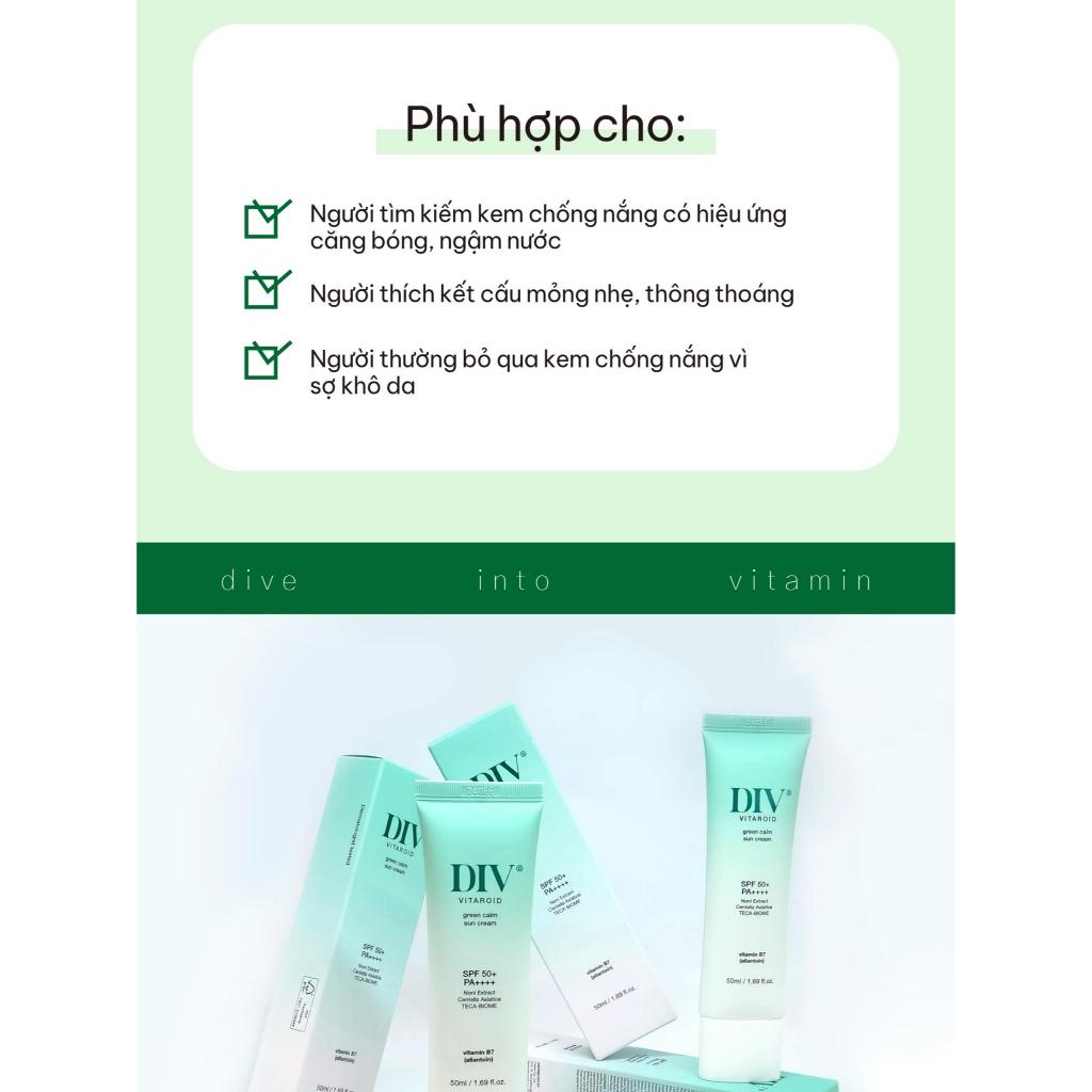 [DIV VN] Kem Chống Nắng DIV Vitaroid Green Calm Sun Cream Hỗ Trợ Dưỡng Ẩm, Làm Dịu Dành Cho Da Nhạy Cảm 50ml | BigBuy360 - bigbuy360.vn