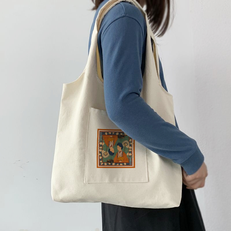 Túi tote Việt Phục thời xưa-Trầm Bích Song Khuê vẻ đẹp phụ nữ Việt Nam Túi vải canvas liền thân du lịch đi học