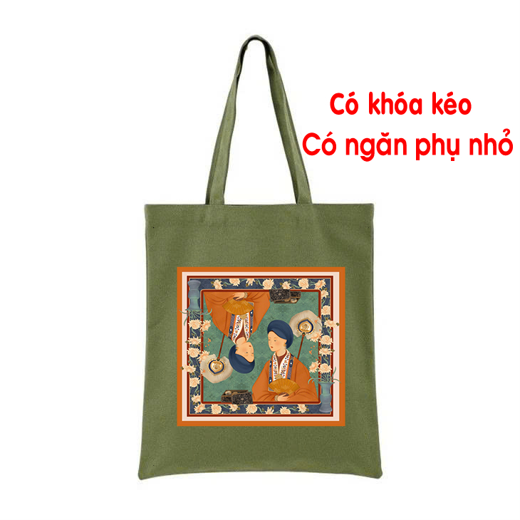 Túi Tote màu xanh có khóa Việt Phục phụ nữ Việt Nam túi vải canvas dùng đi chơi đi học thời trang đeo vai tuie0265