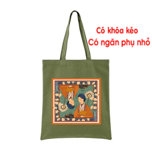 Túi Tote màu xanh có khóa Việt Phục phụ nữ Việt Nam túi vải canvas dùng đi chơi đi học thời trang đeo vai tuie0265