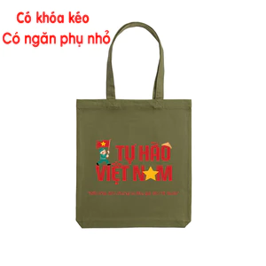 Túi Tote màu xanh có khóa tự hào VIỆT NAM túi vải canvas dùng đi chơi đi học thời trang đeo vai tuie0268