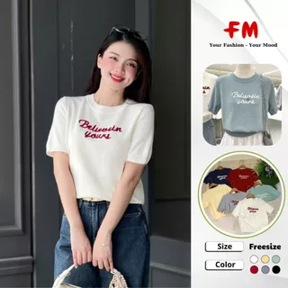 Áo Dệt Kim Nữ FMSTYLE Tay Ngắn Cổ Tròn Thêu Chữ Believein Yours – Form Ôm Nhẹ, Dễ Phối Đồ 25100508