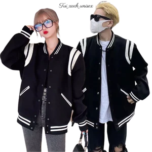 Áo Khoác Bomber phối viền trắng form unisex Nam Nữ, Chất nỉ bông, Kiểu Dáng Form Rộng, Thoáng Mát K1