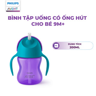 [GIAO MÀU NGẪU NHIÊN] Bình Tập Uống Cho Bé Từ 9 Tháng 200ml Philips Avent Có Ống Hút Silicon Mềm An Toàn