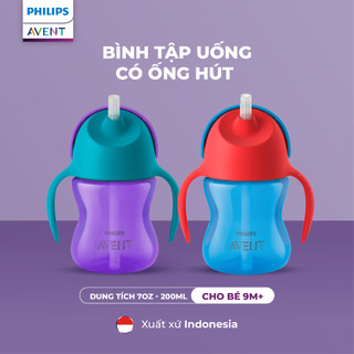 [GIAO MÀU NGẪU NHIÊN] Bình Tập Uống Cho Bé Từ 9 Tháng 200ml Philips Avent Có Ống Hút Silicon Mềm An Toàn