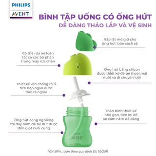 [GIAO MÀU NGẪU NHIÊN] Bình Tập Uống Cho Bé Từ 12 Tháng 300ml Philips Avent - Có Ống Hút Silicon Mềm An Toàn