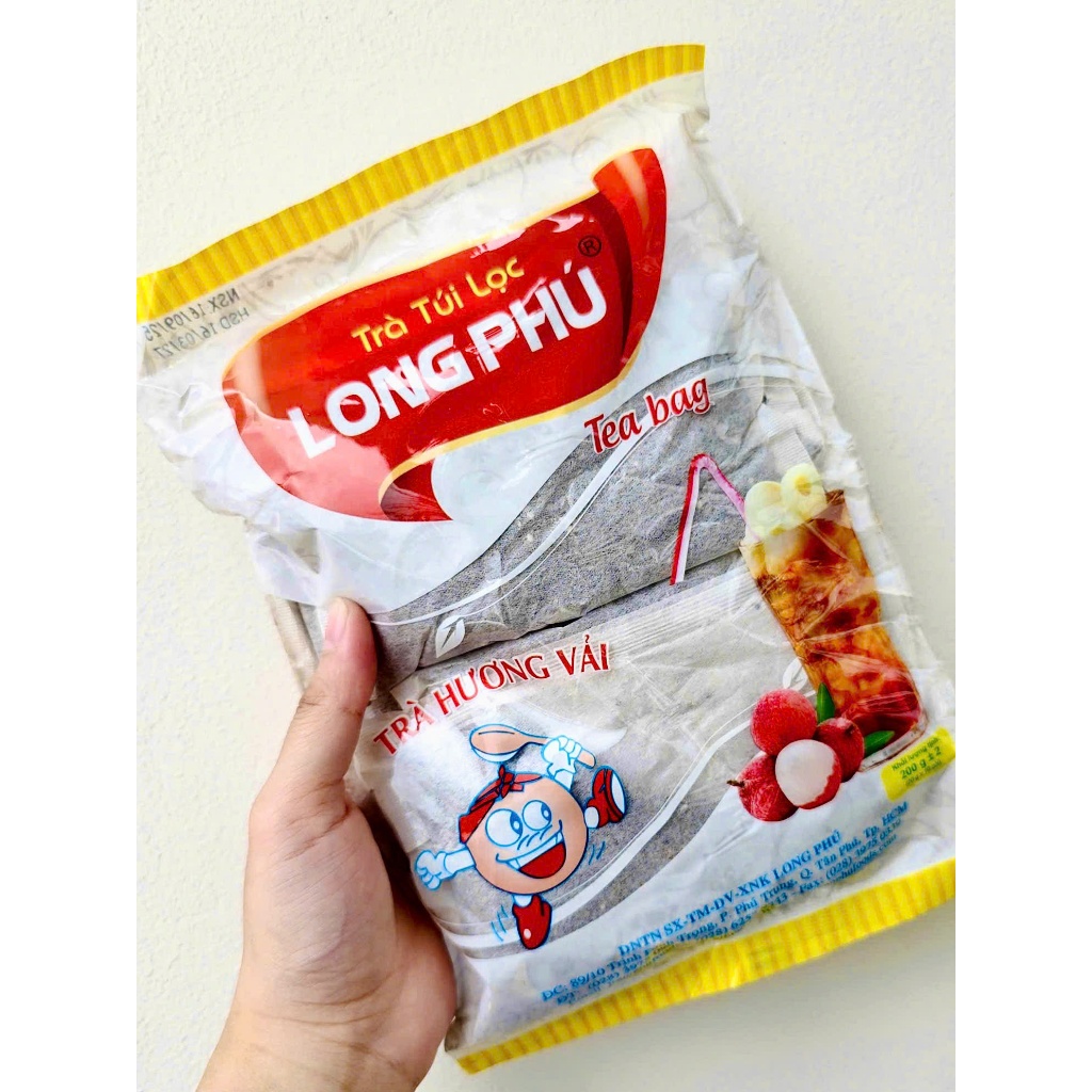 Trà Vải Túi Lọc LONG PHÚ Gói 200gr (20gr * 10 túi) - Đậm Vị, Thơm Lâu, Nguyên Liệu Trà Sữa, Trà Trái Cây.