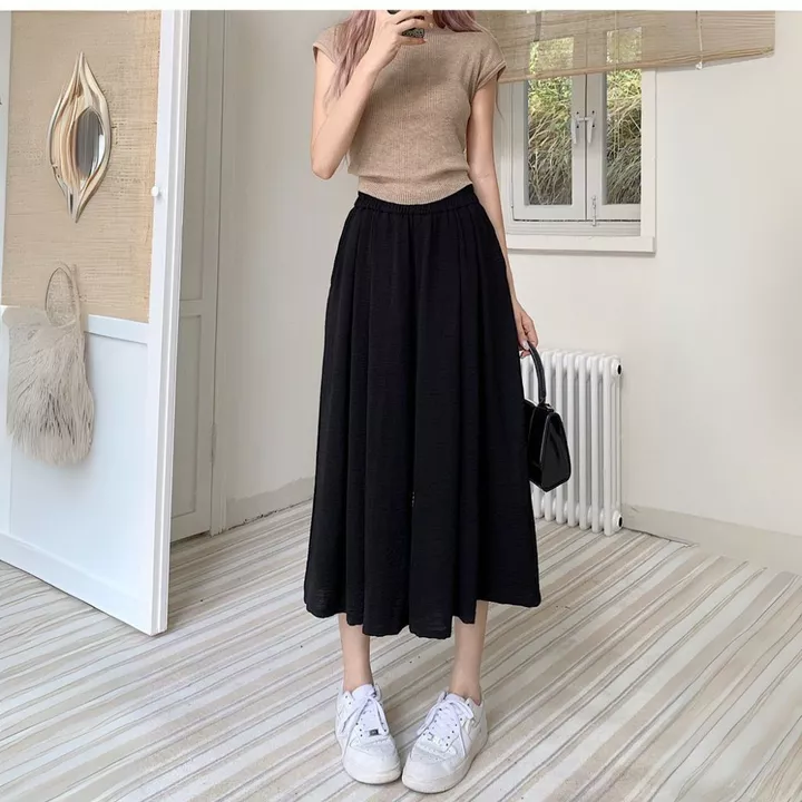 Quần váy lửng cạp cao có bigsize,quần ống rộng 50cm,quần giả váy ống rộng qua gối Q1