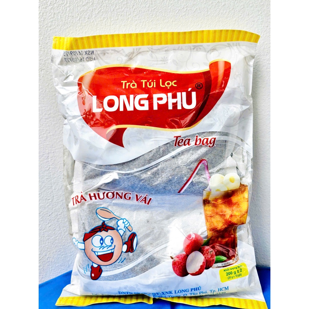 Trà Vải Túi Lọc LONG PHÚ Gói 200gr (20gr * 10 túi) - Đậm Vị, Thơm Lâu, Nguyên Liệu Trà Sữa, Trà Trái Cây.