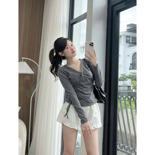 ( SẴN ) Áo Nỉ Tăm Lông Thỏ Cổ V Dây Rút Buộc Hông Thời Trang Nữ