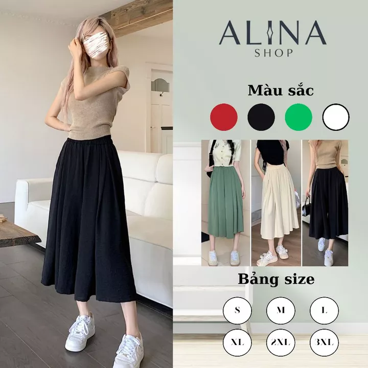 Quần váy lửng cạp cao có bigsize,quần ống rộng 50cm,quần giả váy ống rộng qua gối Q1