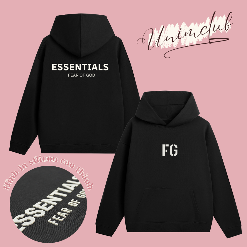 Áo Hoodie Essentials In Silicon Cao Thành Chất Liệu Nỉ Chân Cua Xuất Khẩu Unim Club Định Lượng 350GSM Cao Cấp
