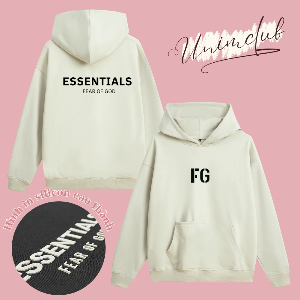 Áo Hoodie Essentials In Silicon Cao Thành Chất Liệu Nỉ Chân Cua Xuất Khẩu Unim Club Định Lượng 350GSM Cao Cấp