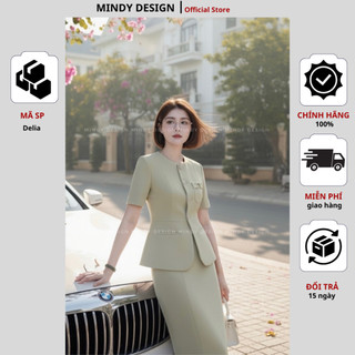 DELIA - Set váy nữ áo vest chân váy bút chì màu pastel tôn dáng thiết kế công sở nữ cao cấp MindyDesign