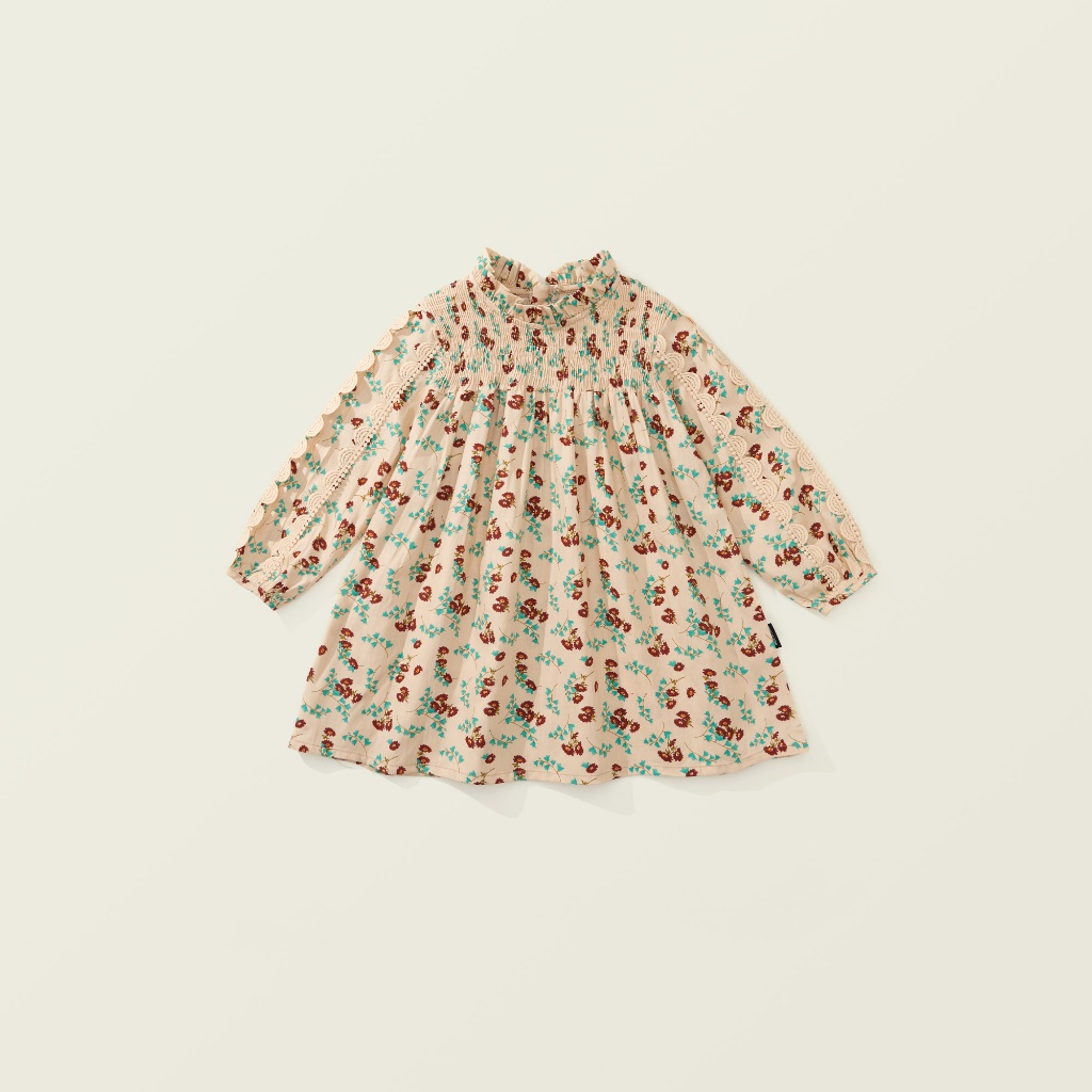 Váy Cho Bé Gái HANIA KIDS, Váy Dài Tay Cho Bé  Thiết Kế Cổ Cao Họa Tiết Hoa Nhí Chất Liệu Cotton