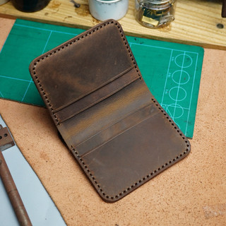 Ví đứng nam mini nhỏ gọn da bò sáp nâu - thương hiệu Ví Da SAGO - (SG05)
