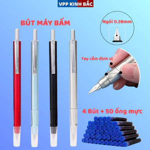 Set 4 Bút Máy Bấm Ngòi EF Kèm 50 Ống Mực + pistong Hút Mực Lọ - Sử Dụng Cả Mực Ống và Mực Lọ