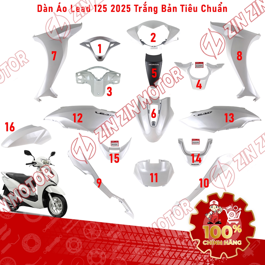 [LẺ MIẾNG] Dàn Áo Lead 125 2025 Trắng Phiên Bản Tiêu Chuẩn Chính Hãng - ZZM