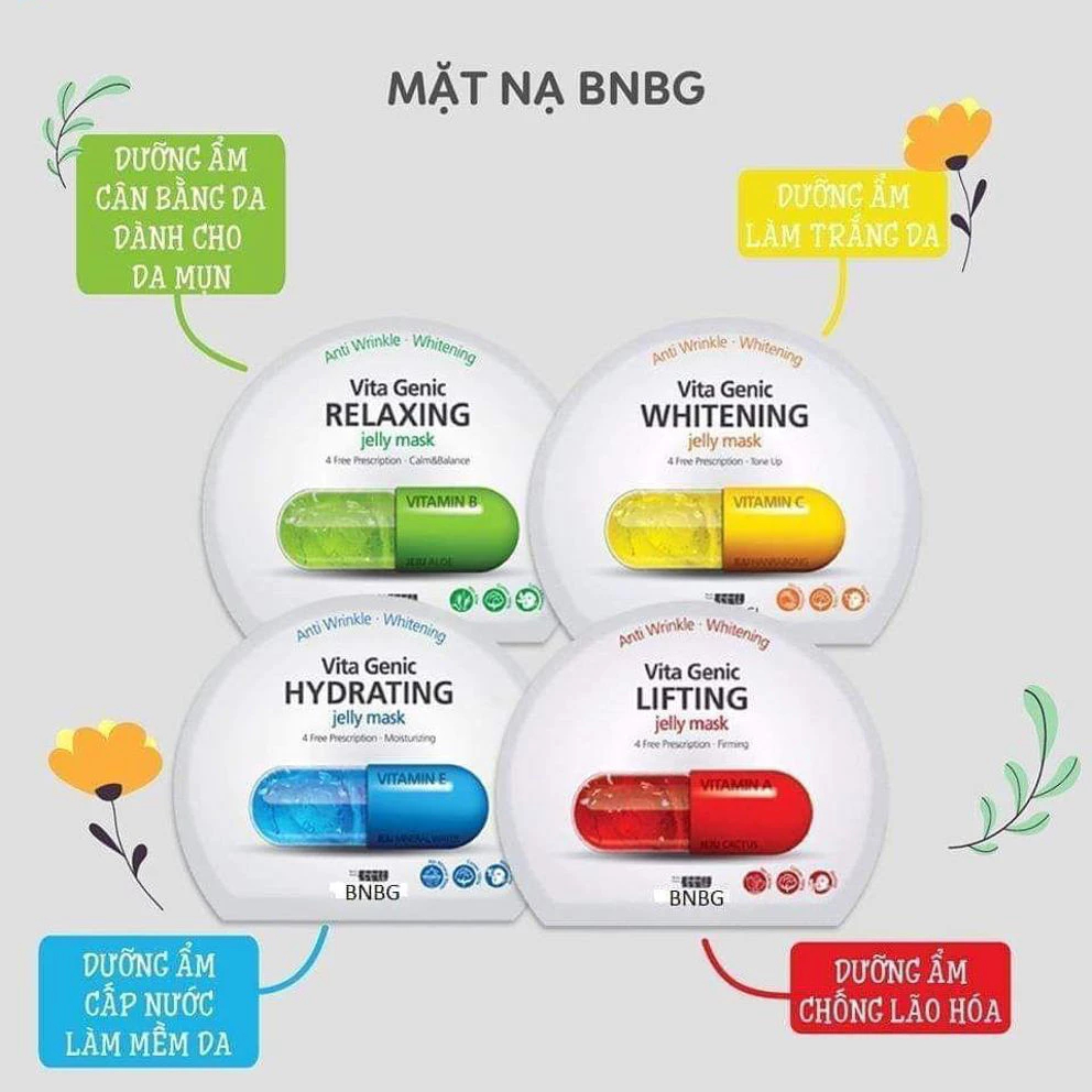 COMBO 10 Miếng Mặt Nạ BANOBAGI Vita Genic Jelly Mask Vitamin Dưỡng Trắng, Cấp Ẩm, Chống Lão Hóa Da